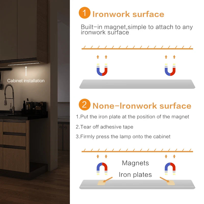 1pc LED Ultra-thin Motion Sensor Cabinet Light, Three-tone Light Counter Lighting, Magnetic USB Rechargeable Kitchen Night Light