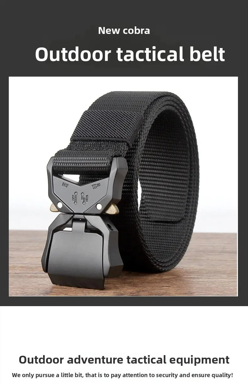 Tactical Waist Belt Durable Automatic Buckle Quick Release Elastic Belt Outdoor Adventure Training Belt Men's Trouser Belt Black