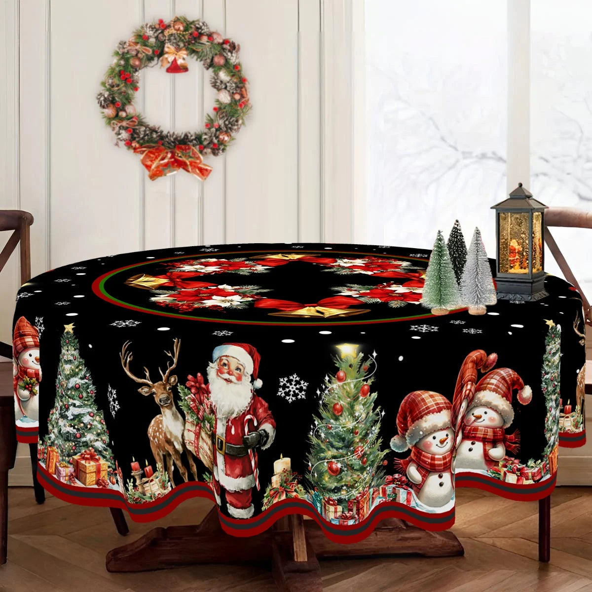 Christmas Tablecloth Santa Snowman Table Cover Christmas Party Table Decorations for Home 2025 Navidad Notal Noel Xmas Ornaments