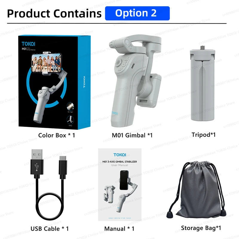 TOKQI M01 3-Axis Anti-Shake Handheld Gimbal Phone Stabilizer Foldable Holder Selfie Tripod with Fill Light for iPhone Smartphone