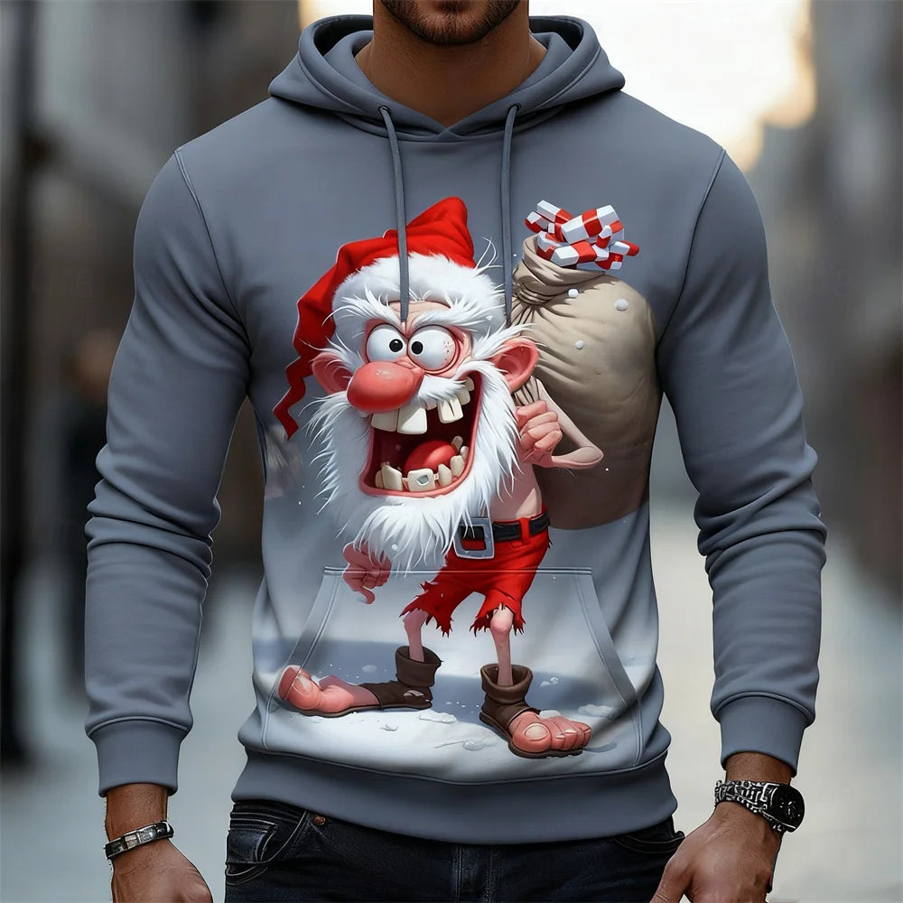 Men's Sloppy Santa Claus Graphic Hoodies 3D Print Funny Christmas Theme Hooded Sweatshirts Autumn WinterLoose Casual Man Clothes