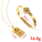 Black Heart Bracelet Choker Set Jewelry Stainless Steel Key Pendant Necklace Women Men Lover Couples Valentines Day Gift
