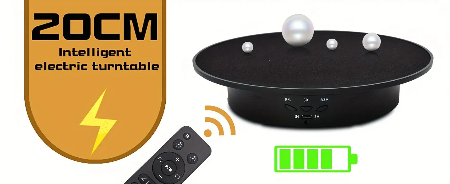 3 Speeds Electric Rotating Display Stand Mirror 360 Degree Turntable Jewelry Holder Battery/USB Power for Photography Shooting