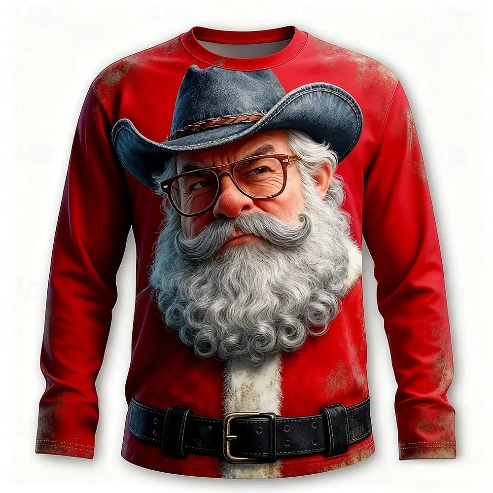 Christmas Men's Santa Claus Funny T Shirt Long Sleeve T shirt 3D Print Crew Neck Shirts Fashion Basic 3D Street Casual Apparel