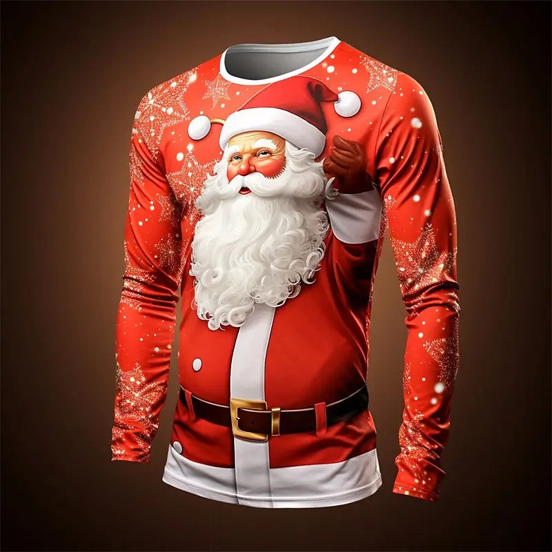 Men's Christmas Series T-shirt 3D Funny Harajuku Printed Fashion New Long Sleeve Round Neck Hip Hop Clothing For Men Casual Tops