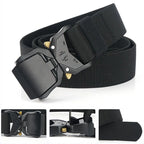 Tactical Waist Belt Durable Automatic Buckle Quick Release Elastic Belt Outdoor Adventure Training Belt Men's Trouser Belt Black