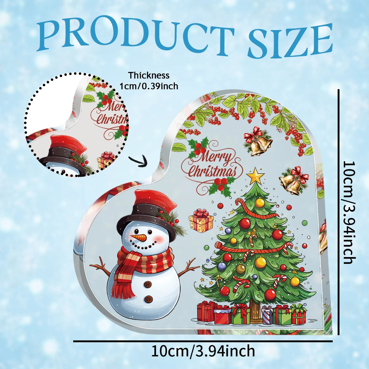 1pc Christmas Gift for Friends,Sister,Acrylic Heart-Shaped Plaque with Snowman and Christmas Tree Office Home Decor,Holiday Gift