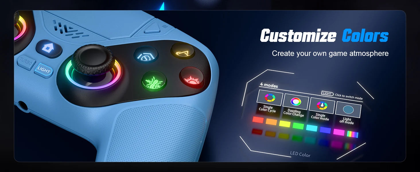 RGB Lights Wireless Controller For PS5/Playstation 5 Pro/Slim/PC Console Gamepads W/ Hall Effect Turbo Vibration Game Joystick