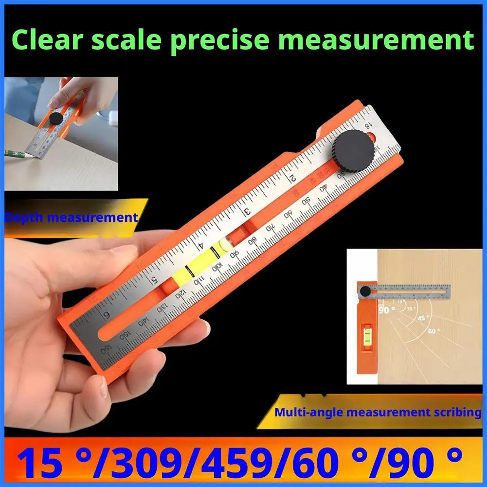 Multi-role Depth Measuring Ruler Adjustable Woodworking Multi-angle Marking Ruler Positioning Scribing Protractor Tools