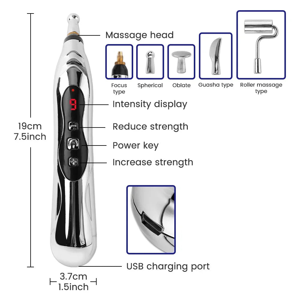 Rechargeable Acupuncture Pen 5/3 Heads Electric Muscle Pain Relief Relaxing Massage Pen Laser Energy Therapy Health Care Tool