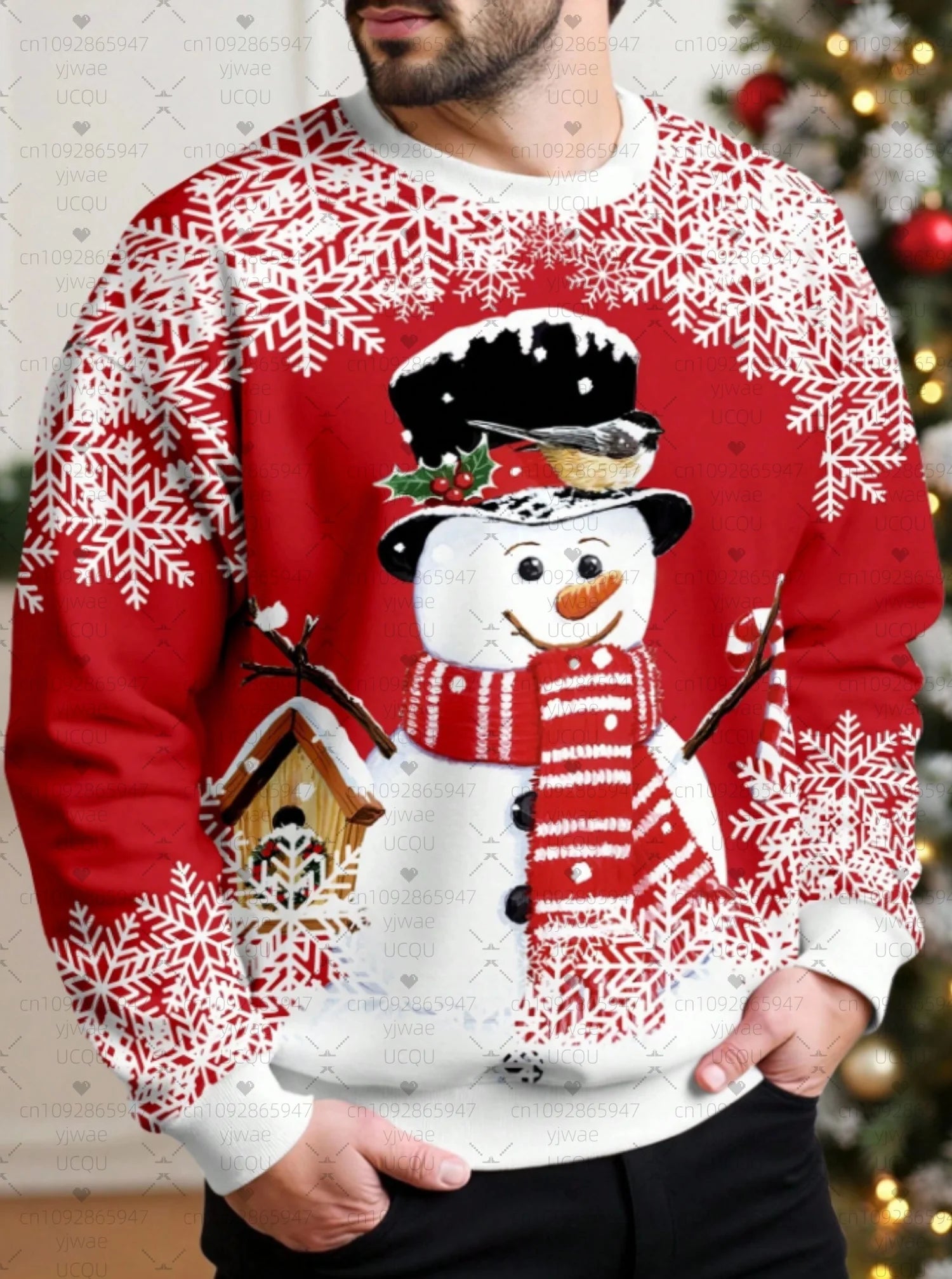 2025 Winter Men's Christmas Snowman Print Round Neck Hoodie Fashionable Women's Sweater Hoodie Fashionable Casual Loose Hoodie