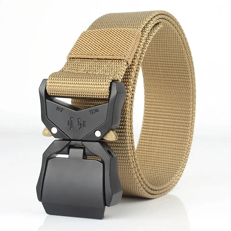 Tactical Waist Belt Durable Automatic Buckle Quick Release Elastic Belt Outdoor Adventure Training Belt Men's Trouser Belt Black