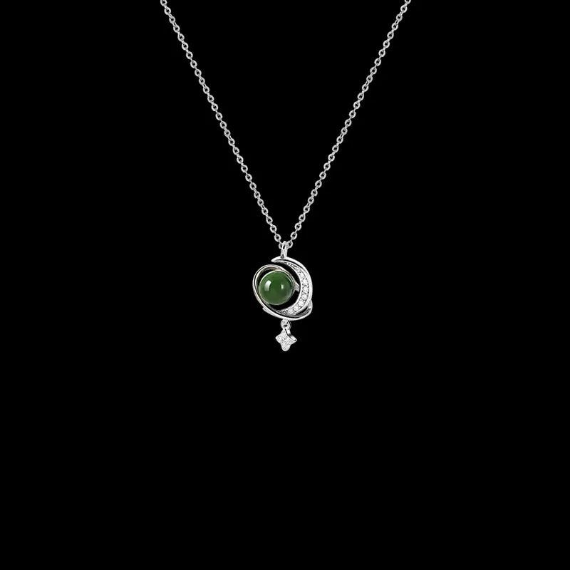 KOFSAC Jade Planet Necklace For Women 2023 New Luxury High Grade Zircon Moon Star Collar Necklaces 925 Sterling Silver Jewelry