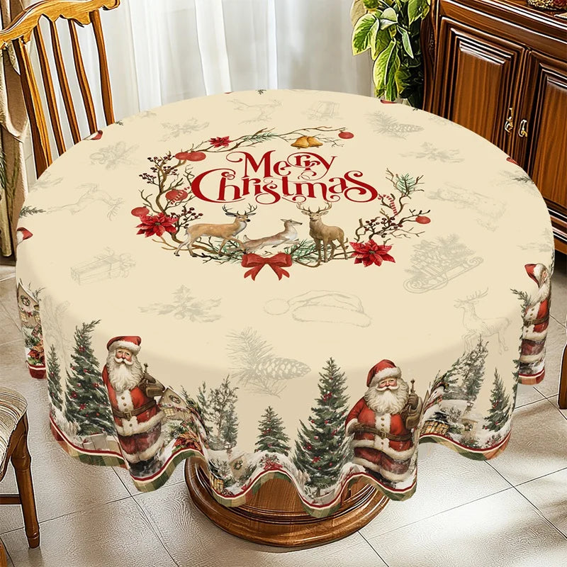 Vintage Christmas Tablecloth Rustic Santa Claus Snowman Table Cover Christmas Decorations for Home 2025 Gifts Navidad New Year