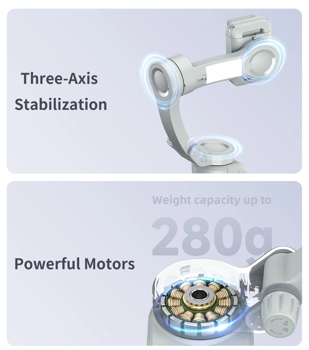 TOKQI M01 3-Axis Anti-Shake Handheld Gimbal Phone Stabilizer Foldable Holder Selfie Tripod with Fill Light for iPhone Smartphone