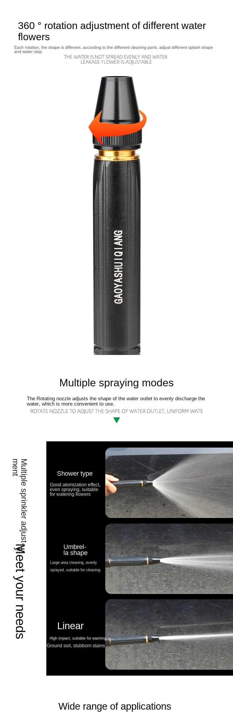 High-Pressure Water Gun Household Car Wash Water Black Car Wash Nozzle Diamond Water Car Wash Gun Watering Pipe