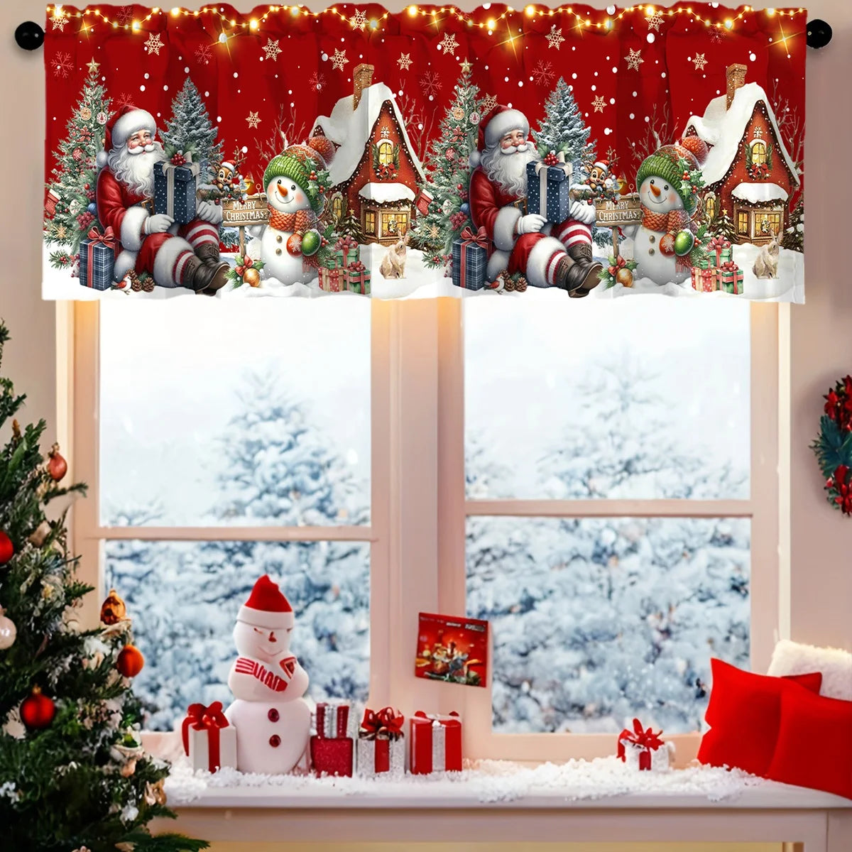 Christmas Curtain Valance Xmas Rod Pocket Window Treatment for Living Room Kitchen Bedroom Christmas Decorations For Home 2025