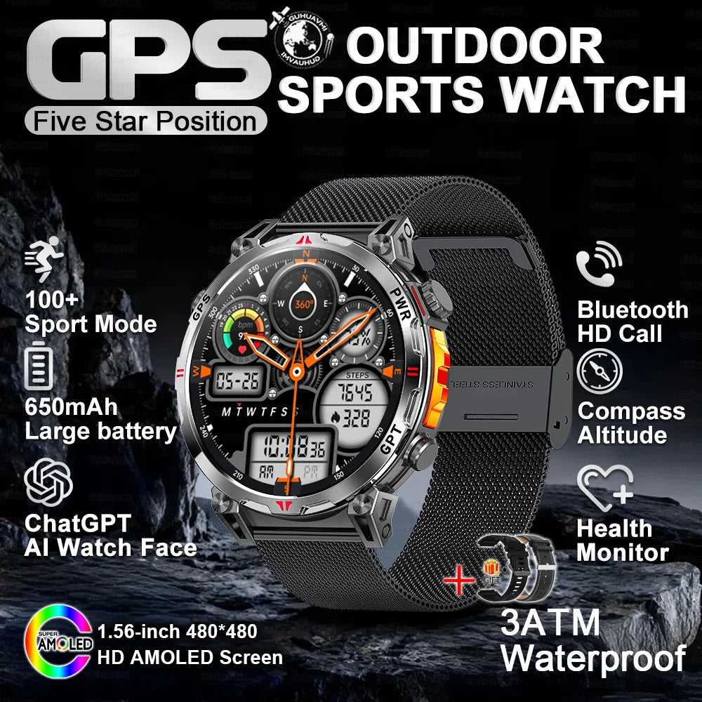 2025 New T-Rex 3 Ultra Original Military-Grade GPS Smart Watches Men Sport Tactics Compass BT Call Waterproof Swim Smart Bracelet