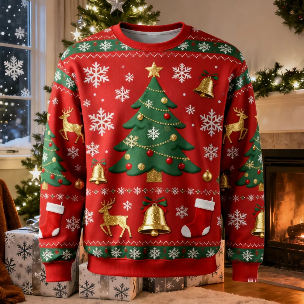 Christmas Themed Men's Sweatshirt Christmas Tree 3D Print Autumn Long Sleeve Graphic Hoodie Christmas Gift Casual Men's Clothing