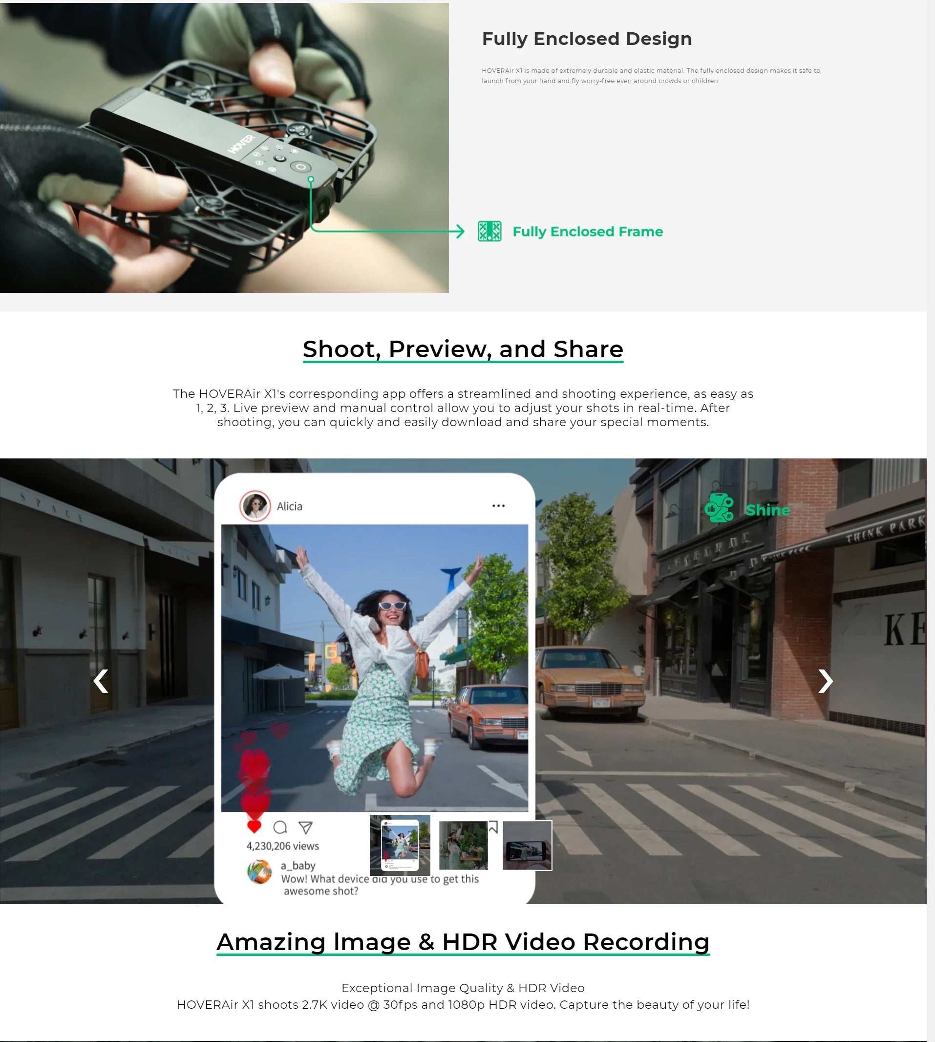 HOVER Air X1 Pocket-Sized Self-Flying Camera Drone Camera Llive Preview Selfie Aanti-shake HD HOVER for Outdoor Camping Travel