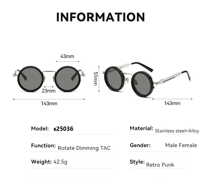 Gafas de sol redondas polarizadas ND9, gafas de sol con atenuación ajustable unisex, gafas de pesca Retro Punk para hombres, gafas de sol para exteriores UV400