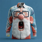 Christmas Men's Shirt Button Long Sleeve Fun Outdoor Holiday Spring Autumn Lapel 3D Printed Shirt Fast Delivery