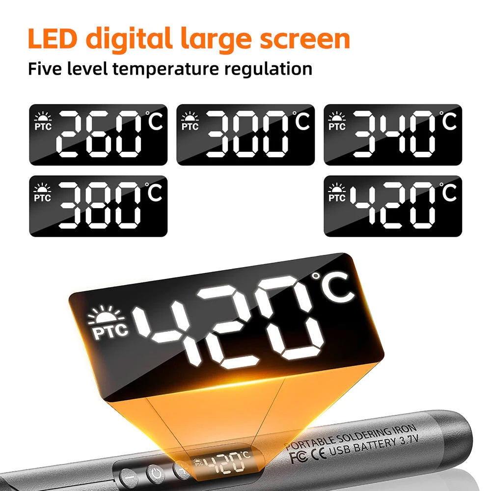 Cordless USB Digital Soldering Iron Adjustable Temperature 300-450℃ Type-C 1000mAh Battery Intelligent Solder Welding Iron Tool