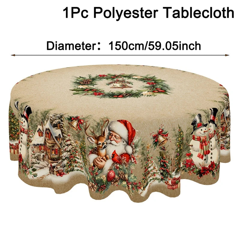 Vintage Christmas Tablecloth Santa Snowman Table Cover Christmas Decorations for Home 2025 Xmas Gifts Navidad Noel New Year 2026