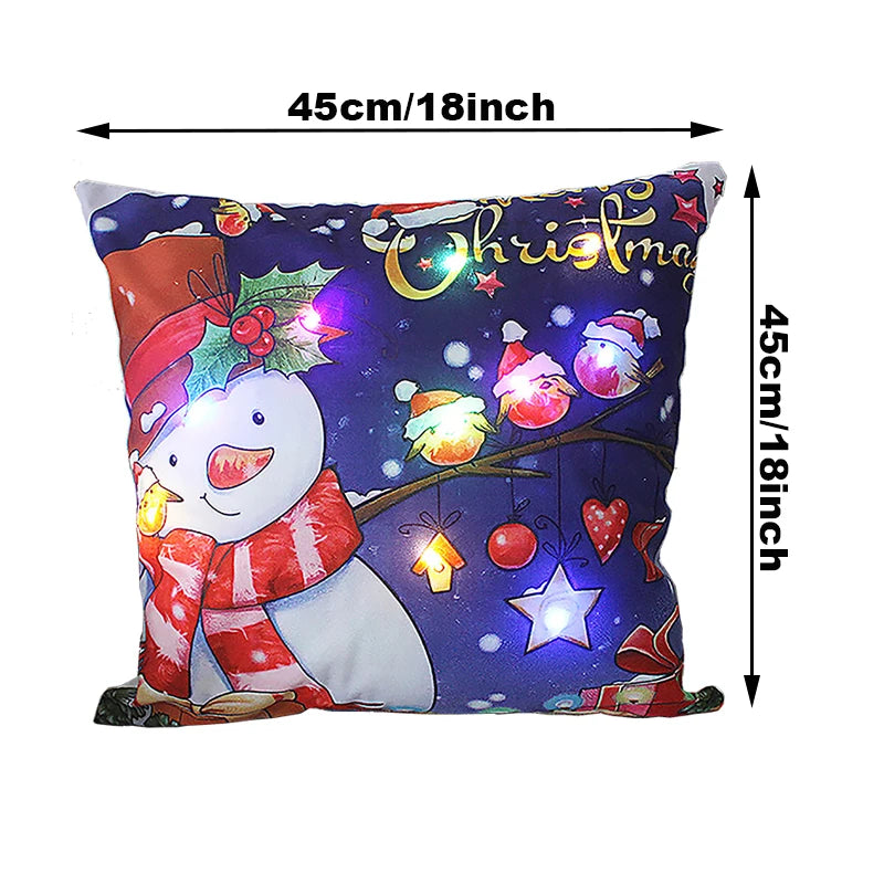 LED Light Christmas Pillow Cushions Cover Santa Elk Snowflake Xmas Lantern  Glow Pillowcase Winter Holiday Decoration