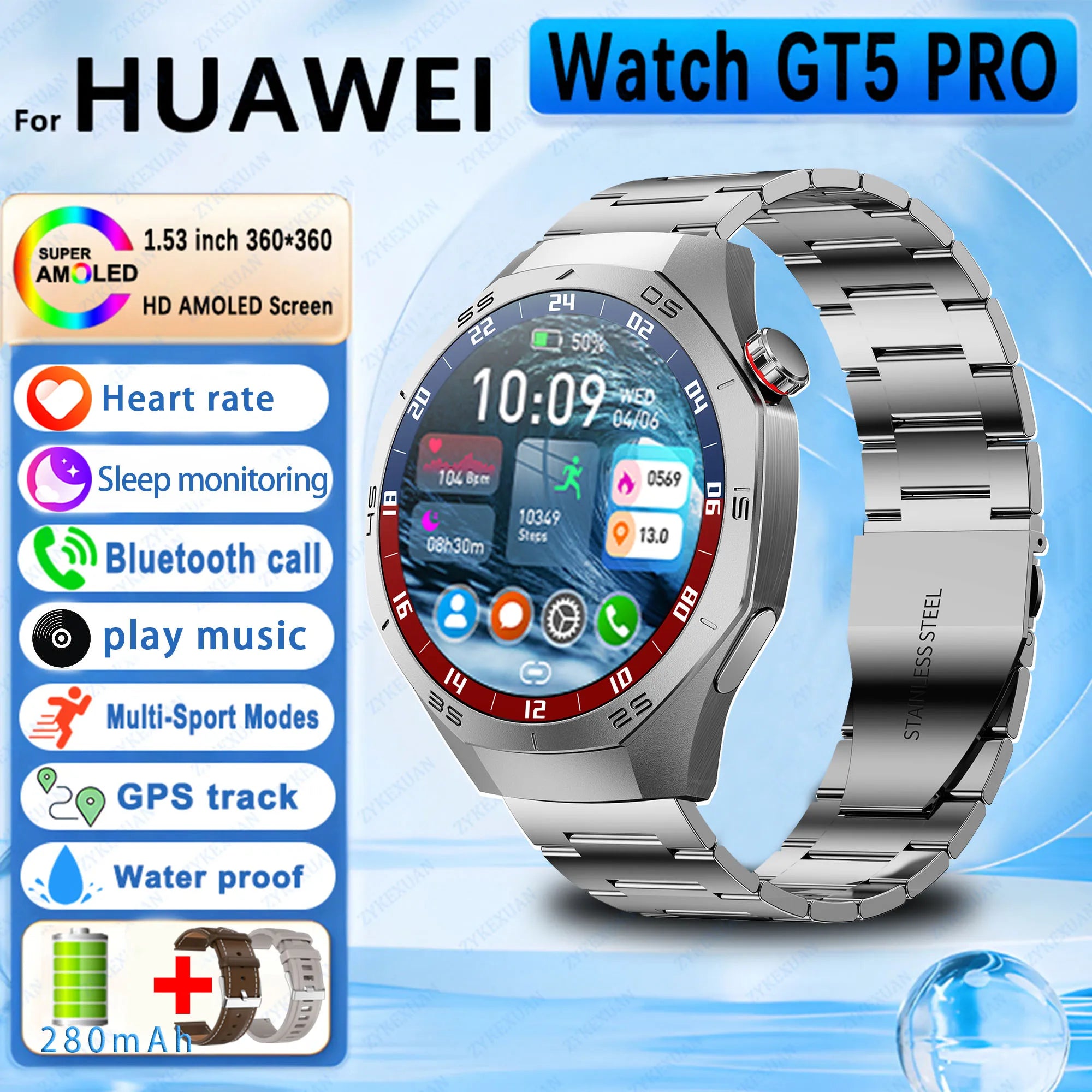 2025 New For Huawei Watch GT5Pro Military GPS Smart Watch Men Full Touch Screen Sport Fitness HealthTest Voice Call SmartWatch