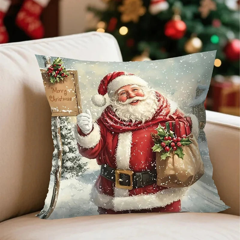 Christmas Decoration Throw Pillow Covers Santa Claus Snowman Elk Winter Holiday Decorative Pillowcases for Sofa Couch Home Decor