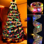 Christmas Ribbon Fairy Light Christmas Decoration DIY Bows String Light Tree Ornaments For Home 2025 Xmas Decor New Year Navidad