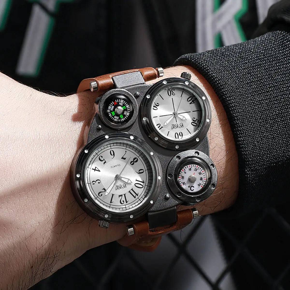 Luxury Large Dial Men Sports Watches Casual Leather Strap Quartz Wristwatches for Men Clock Reloj Hombre（Without Box）