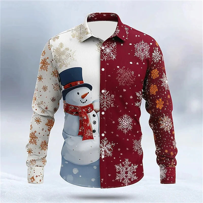 Christmas Men's Shirt Button Long Sleeve Fun Outdoor Holiday Spring Autumn Lapel 3D Printed Shirt Fast Delivery
