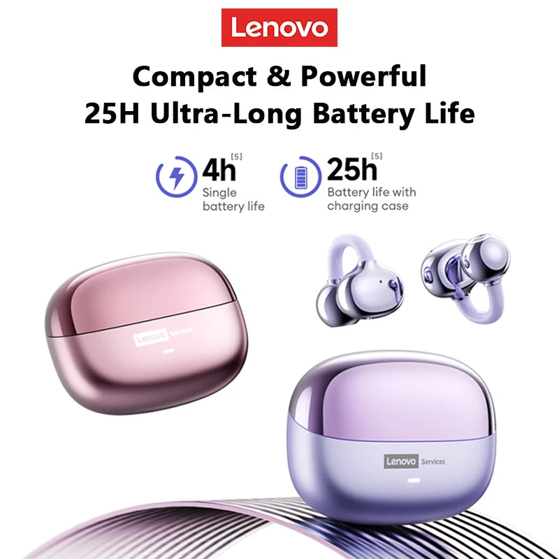 Lenovo LE302 Wireless Bluetooth 6.0 Headset Long Battery Life Sports Ear Clip Earphones HIFI Stereo Noise Cancelling Headphones