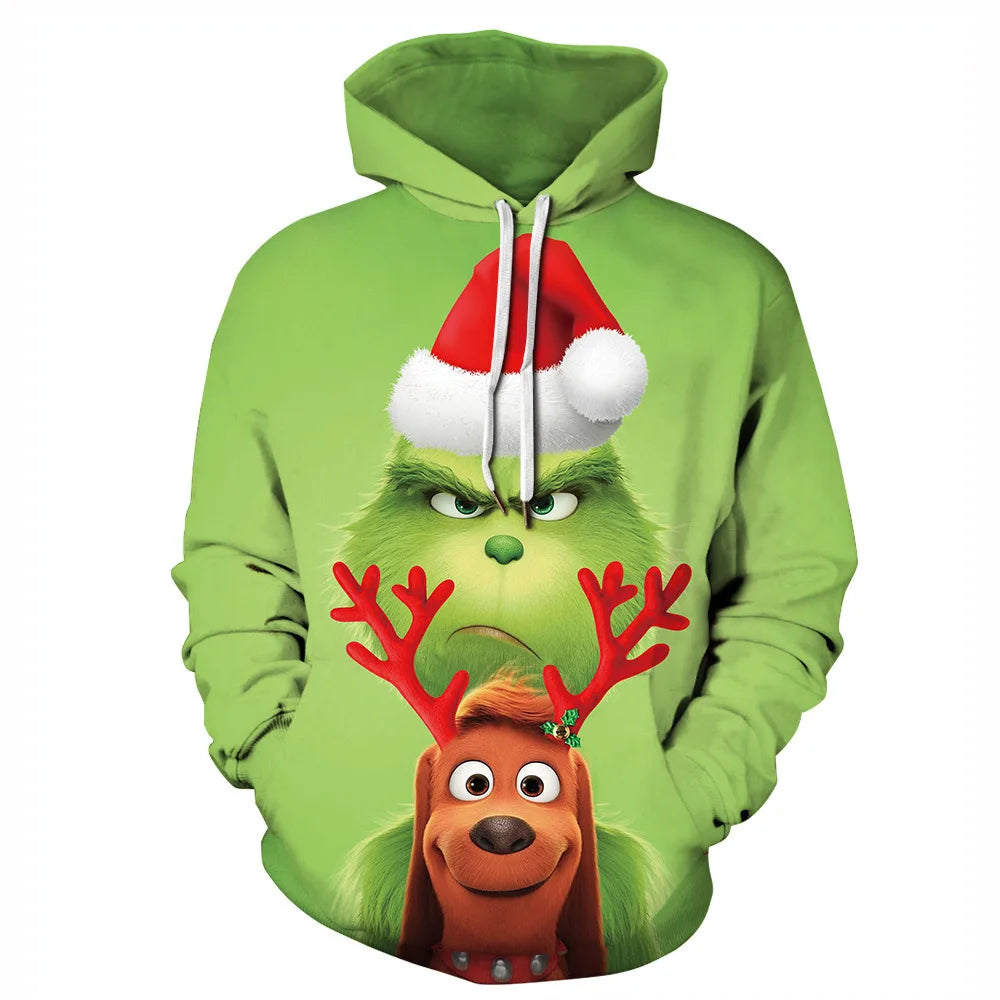Christmas Theme Cute Cartoon Character Hoodies For Men Autumn Winter Daily Casual Long Sleeve Hooded Tops Harajuku Y2K Pullovers