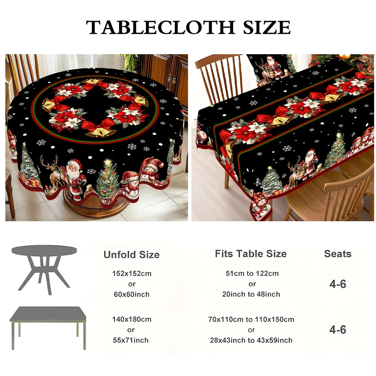 Christmas Tablecloth Santa Snowman Table Cover Christmas Party Table Decorations for Home 2025 Navidad Notal Noel Xmas Ornaments