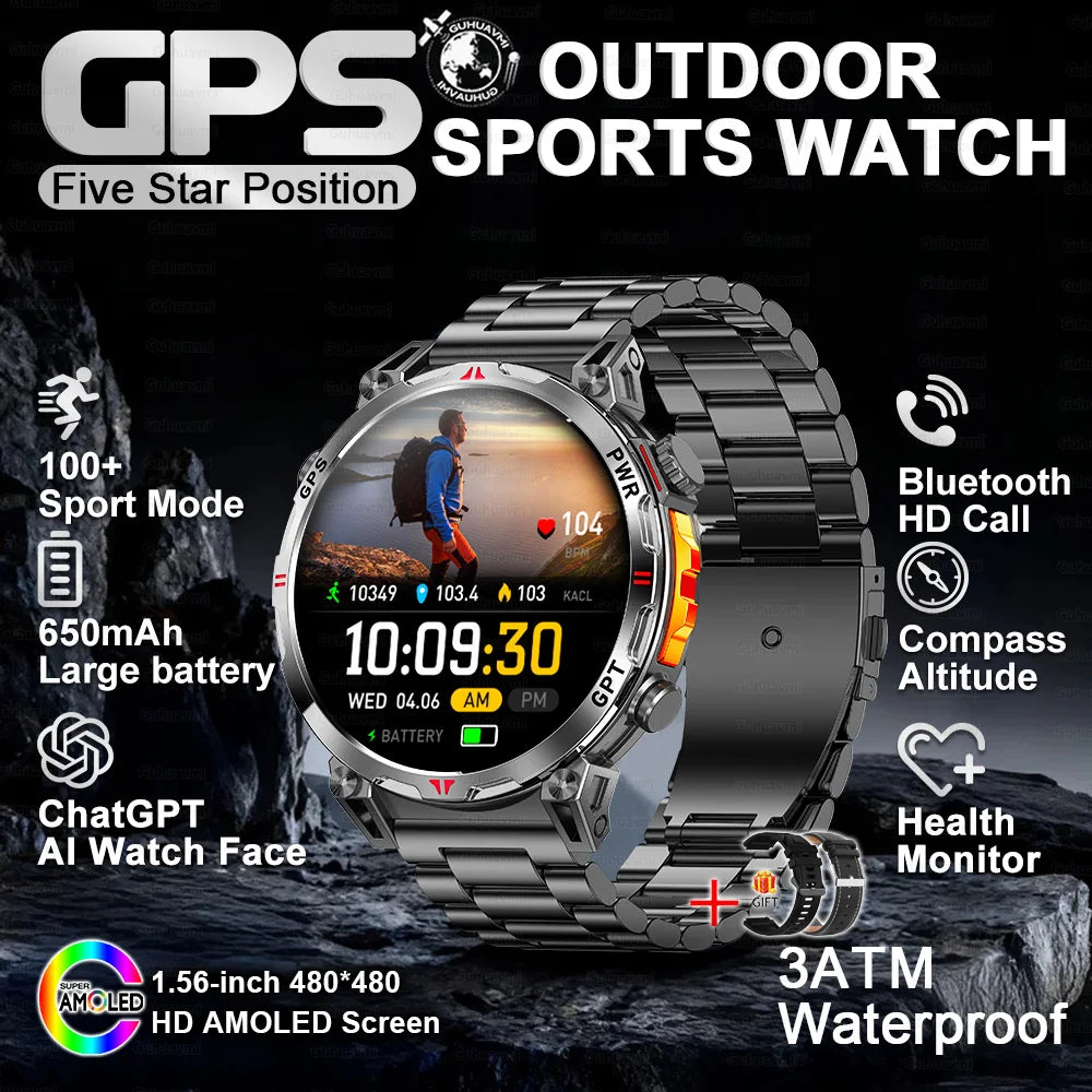 2025 New T-Rex 3 Ultra Original Military-Grade GPS Smart Watches Men Sport Tactics Compass BT Call Waterproof Swim Smart Bracelet