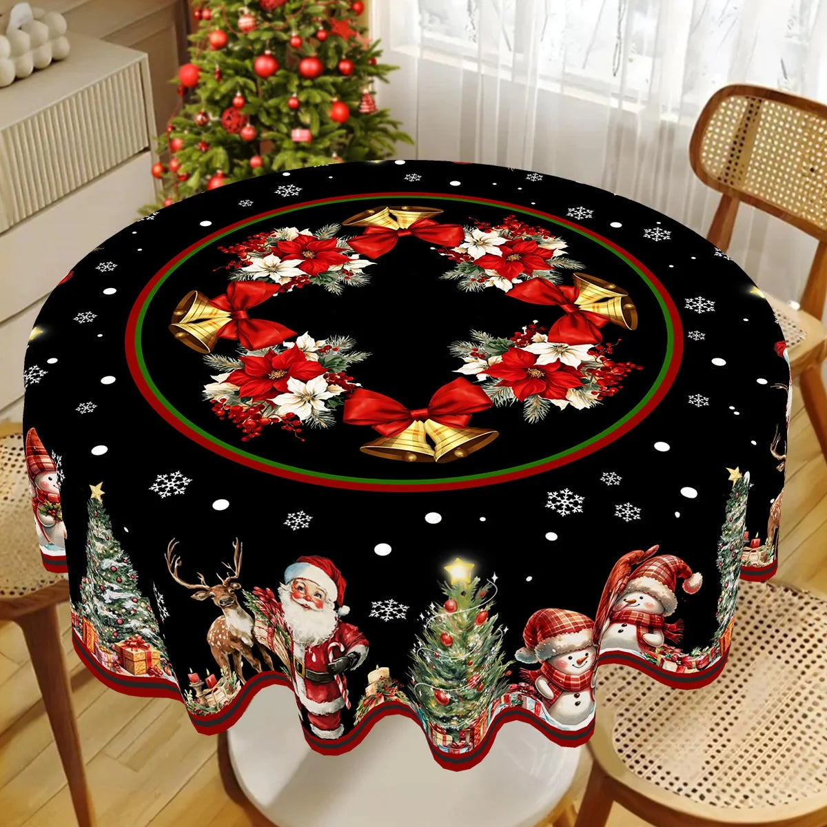 Christmas Tablecloth Santa Snowman Table Cover Christmas Party Table Decorations for Home 2025 Navidad Notal Noel Xmas Ornaments