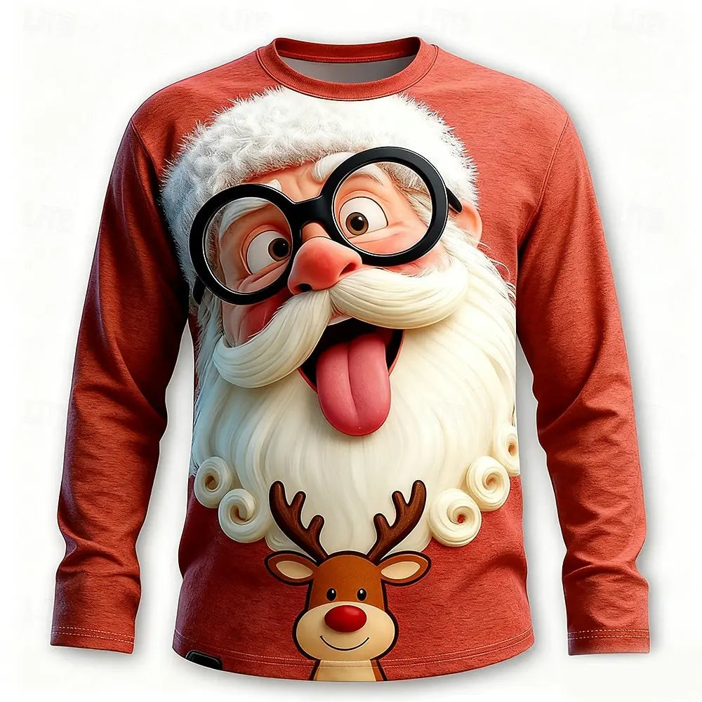 Christmas Men's Santa Claus Funny T Shirt Long Sleeve T shirt 3D Print Crew Neck Shirts Fashion Basic 3D Street Casual Apparel