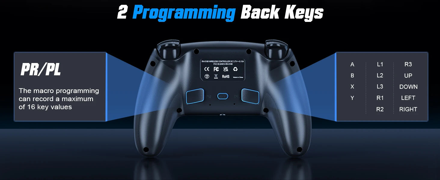 RGB Lights Wireless Controller For PS5/Playstation 5 Pro/Slim/PC Console Gamepads W/ Hall Effect Turbo Vibration Game Joystick