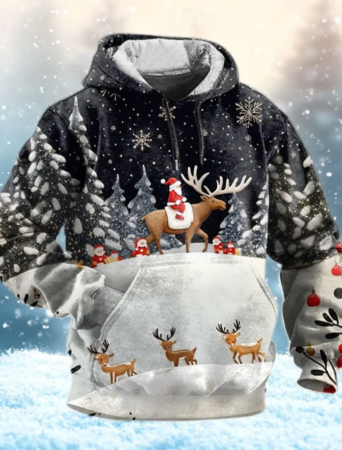 Santa Claus Men's Fashion 3D Print Hoodie Holiday Streetwear Christmas Hoodies Hooded Front Pocket Designer Hoodie Sweatshirt