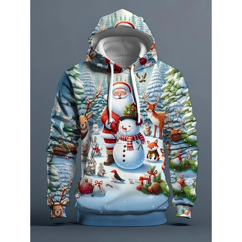 Cartoon Christmas Pattern Hoodie For Men Women Santa Claus Deer 3D Printed Pullovers Casual Hoodies Tops Long Sleeves Sweatshirt