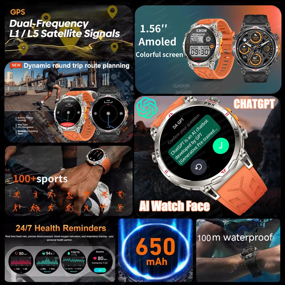 2025 New T-Rex 3 Ultra Original Military-Grade GPS Smart Watches Men Sport Tactics Compass BT Call Waterproof Swim Smart Bracelet