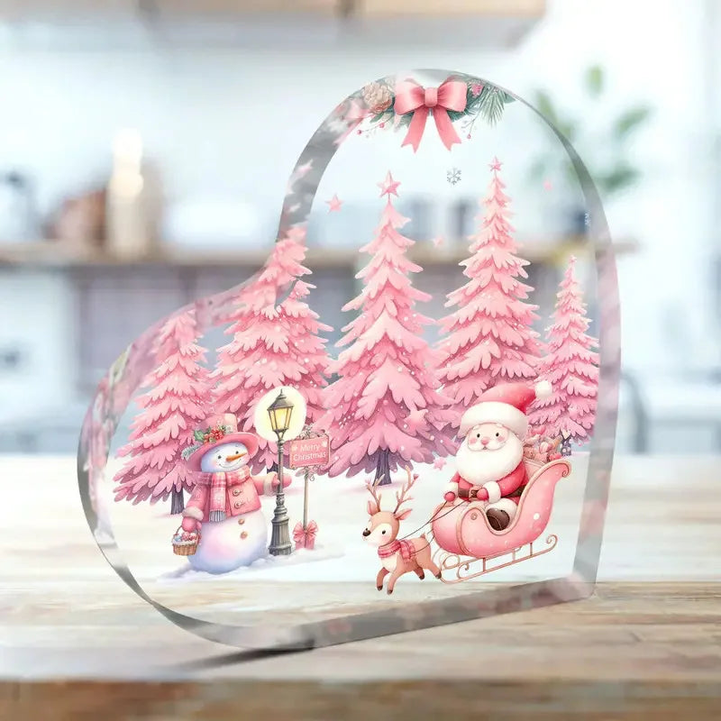 Clear Heart Shaped Marry Christmas Tabletop Decorations for Table, Office Desk, Tiered Tray, Mantle, Shelf 2026 Xmas Gifts