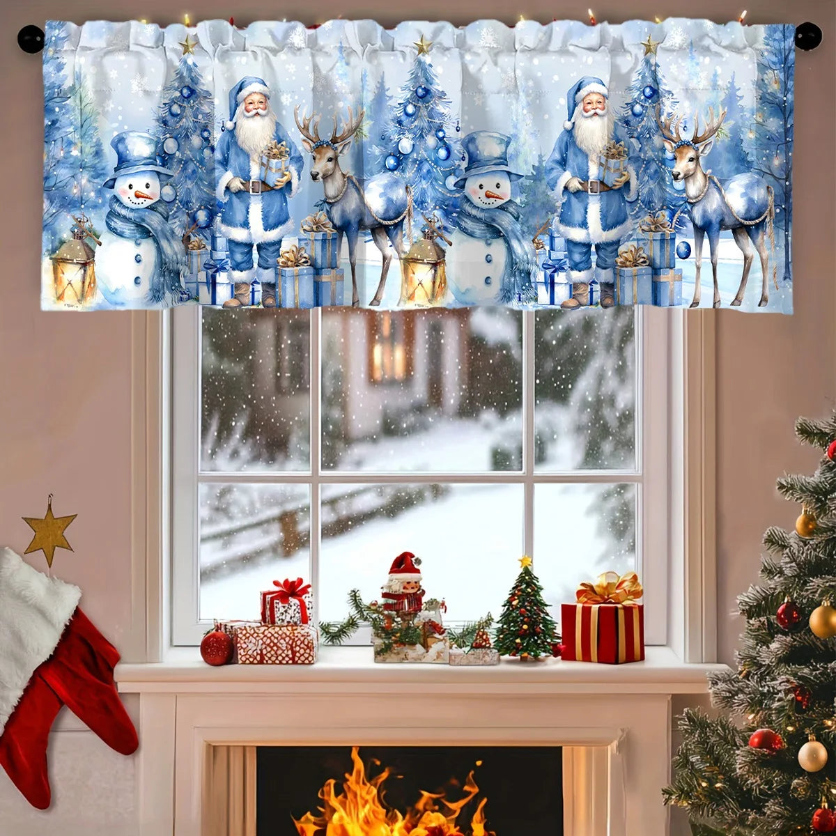 Christmas Curtain Valance Xmas Rod Pocket Window Treatment for Living Room Kitchen Bedroom Christmas Decorations For Home 2025