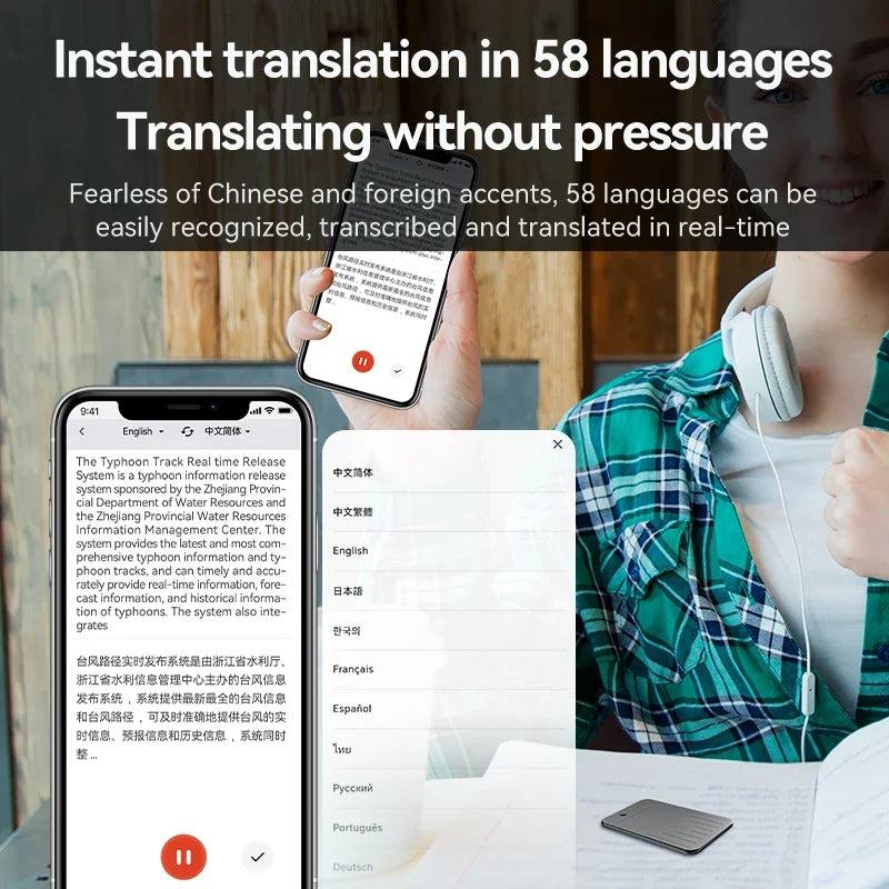 8-128GB AI ChatGPT-4 Intelligent Voice Recorder Audio App Phone Call Record Transcribe Summarize Voice to Text Conversion Device