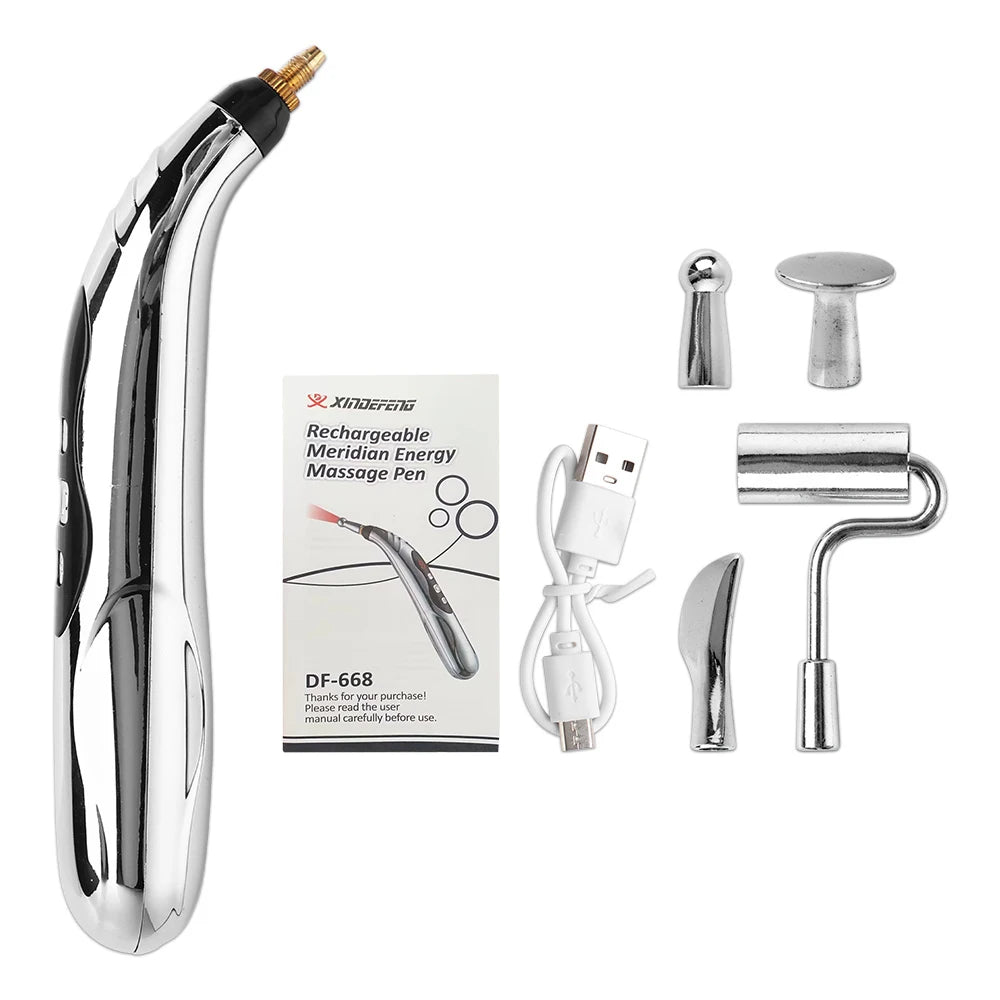 Rechargeable Acupuncture Pen 5/3 Heads Electric Muscle Pain Relief Relaxing Massage Pen Laser Energy Therapy Health Care Tool