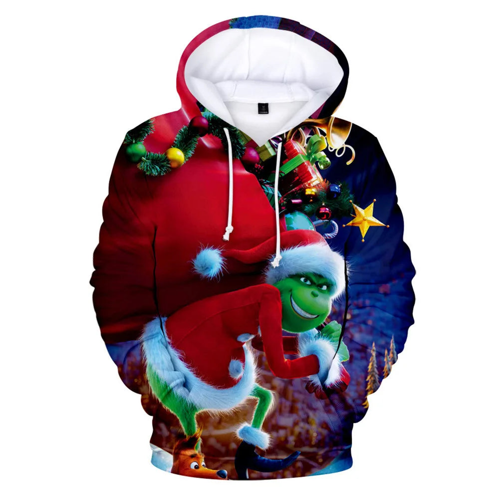Christmas Theme Cute Cartoon Character Hoodies For Men Autumn Winter Daily Casual Long Sleeve Hooded Tops Harajuku Y2K Pullovers