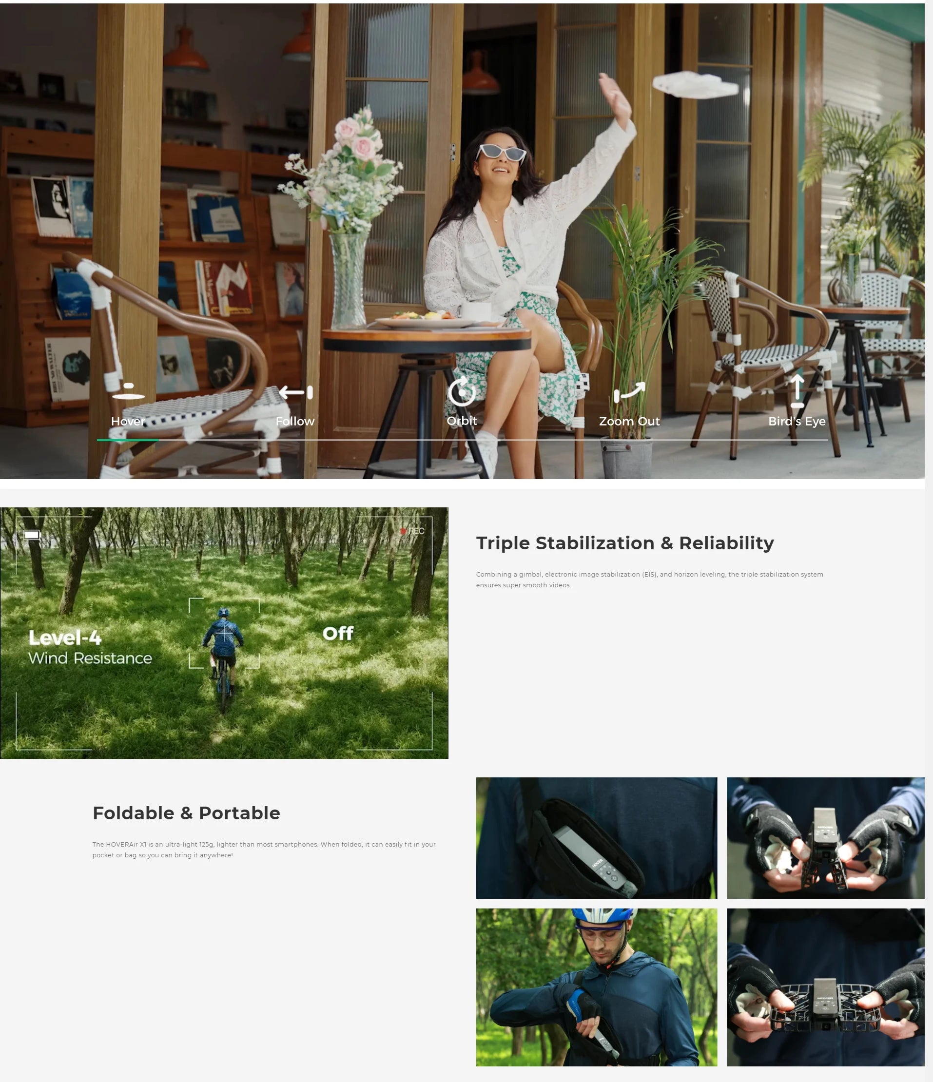 HOVER Air X1 Pocket-Sized Self-Flying Camera Drone Camera Llive Preview Selfie Aanti-shake HD HOVER for Outdoor Camping Travel